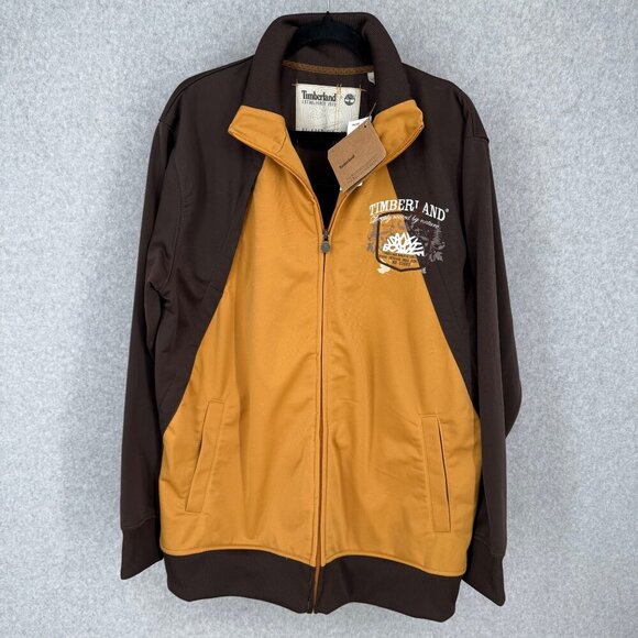 Timberland Mens VTG Y2K Full Zip Track Jacket Size M Brown Relaxed Fit Skate NEW - Picture 1 of 13